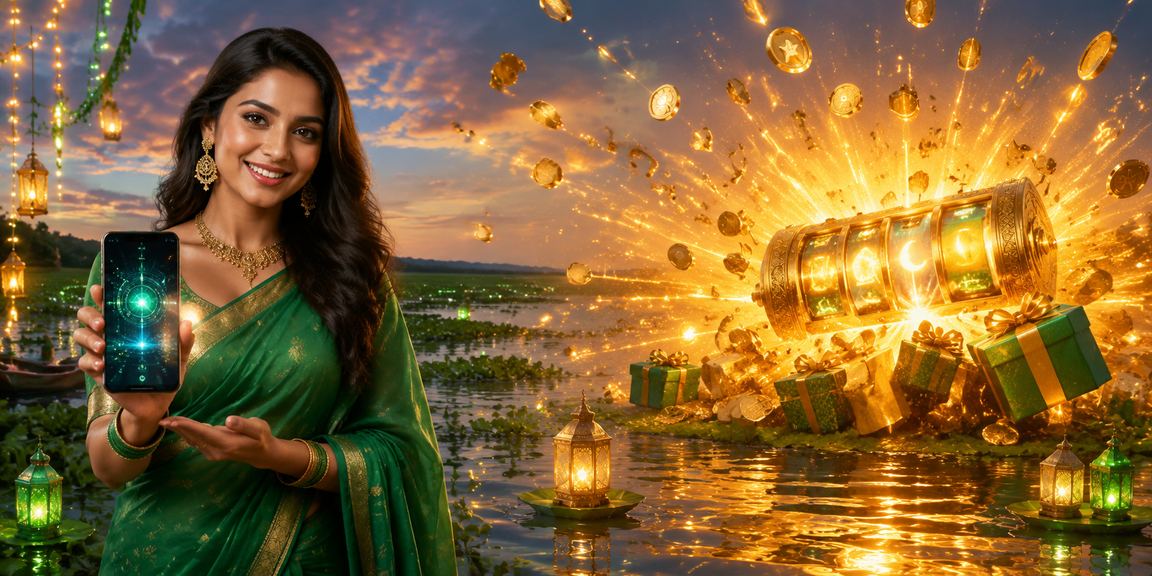 বাংলাদেশের একজন নারী শাড়ি পরে মোবাইলে স্লট গেম ও প্রোমোশন উপভোগ করছেন